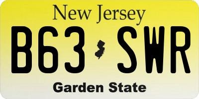 NJ license plate B63SWR