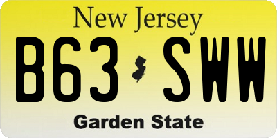 NJ license plate B63SWW