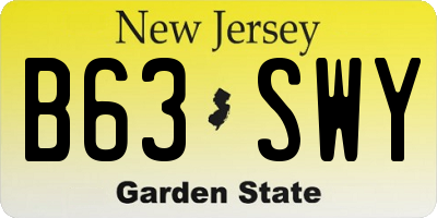 NJ license plate B63SWY