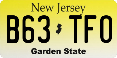 NJ license plate B63TFO