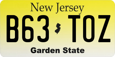 NJ license plate B63TOZ