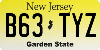 NJ license plate B63TYZ