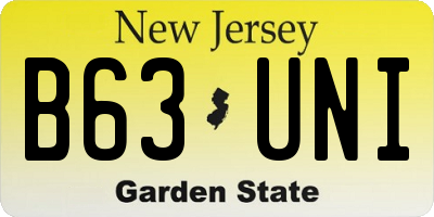 NJ license plate B63UNI