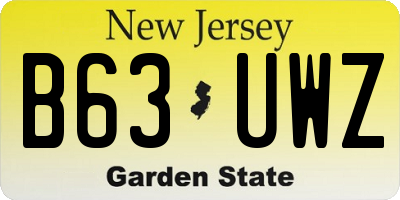 NJ license plate B63UWZ