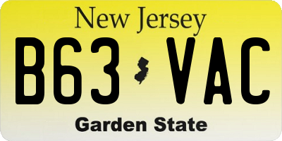NJ license plate B63VAC