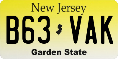 NJ license plate B63VAK