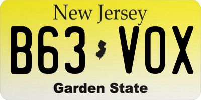 NJ license plate B63VOX