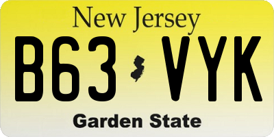 NJ license plate B63VYK