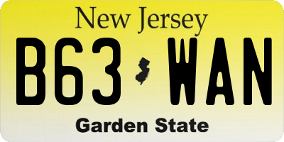 NJ license plate B63WAN