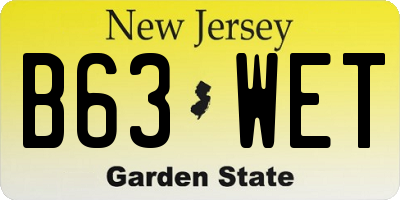 NJ license plate B63WET