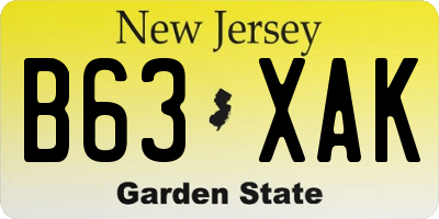 NJ license plate B63XAK