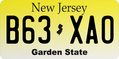 NJ license plate B63XAO