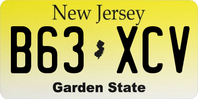 NJ license plate B63XCV