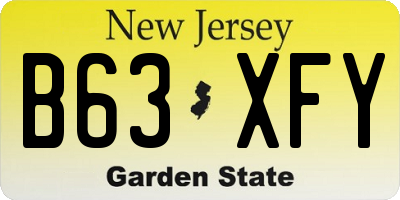 NJ license plate B63XFY