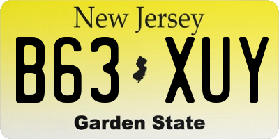 NJ license plate B63XUY