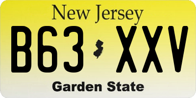 NJ license plate B63XXV