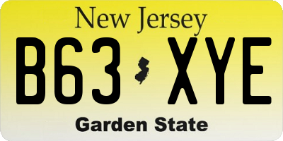 NJ license plate B63XYE