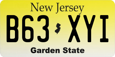 NJ license plate B63XYI