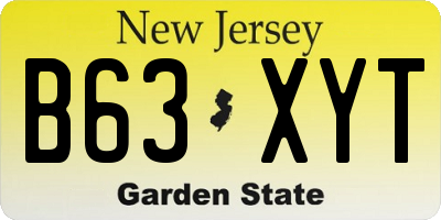 NJ license plate B63XYT
