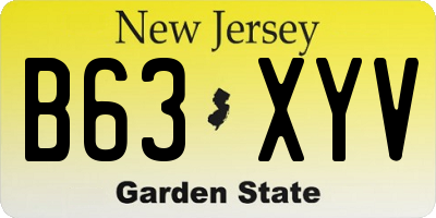 NJ license plate B63XYV