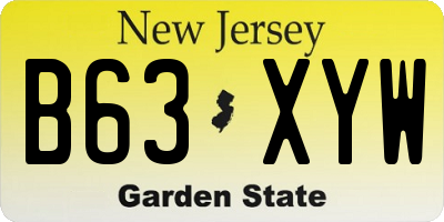 NJ license plate B63XYW