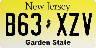 NJ license plate B63XZV
