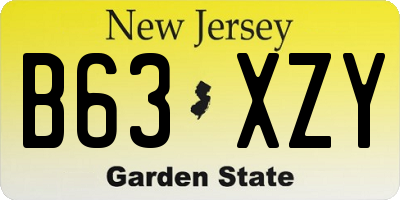 NJ license plate B63XZY