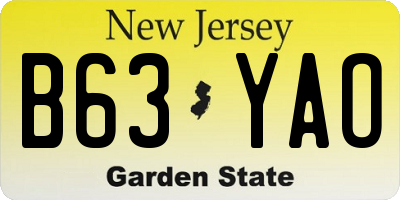 NJ license plate B63YAO