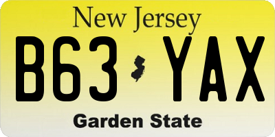 NJ license plate B63YAX