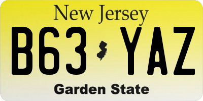 NJ license plate B63YAZ