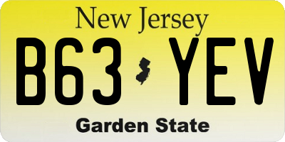 NJ license plate B63YEV