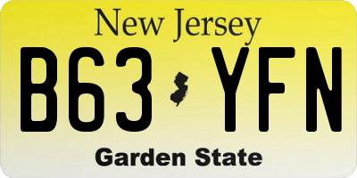 NJ license plate B63YFN