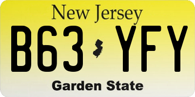 NJ license plate B63YFY