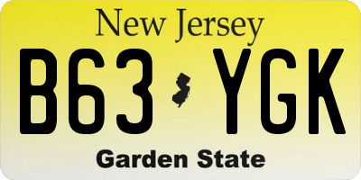 NJ license plate B63YGK