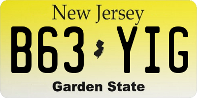 NJ license plate B63YIG