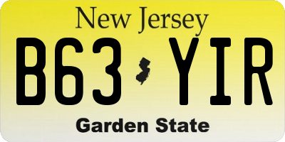 NJ license plate B63YIR