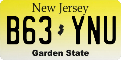 NJ license plate B63YNU