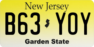 NJ license plate B63YOY