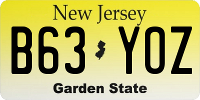 NJ license plate B63YOZ