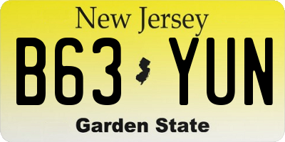 NJ license plate B63YUN