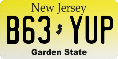 NJ license plate B63YUP