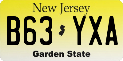 NJ license plate B63YXA