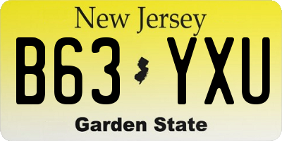 NJ license plate B63YXU