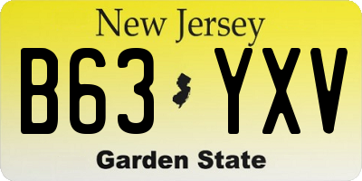 NJ license plate B63YXV