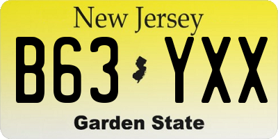 NJ license plate B63YXX