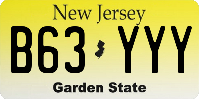NJ license plate B63YYY