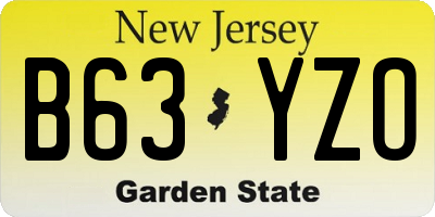 NJ license plate B63YZO