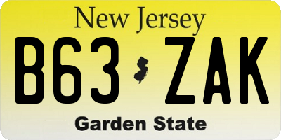 NJ license plate B63ZAK