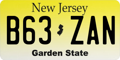 NJ license plate B63ZAN
