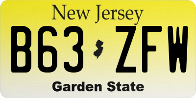 NJ license plate B63ZFW
